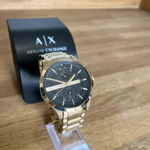 Armani Exchange Hampton AX2122 Men's Chronograph Watch – Black Dial with Gold Stainless Steel Strap