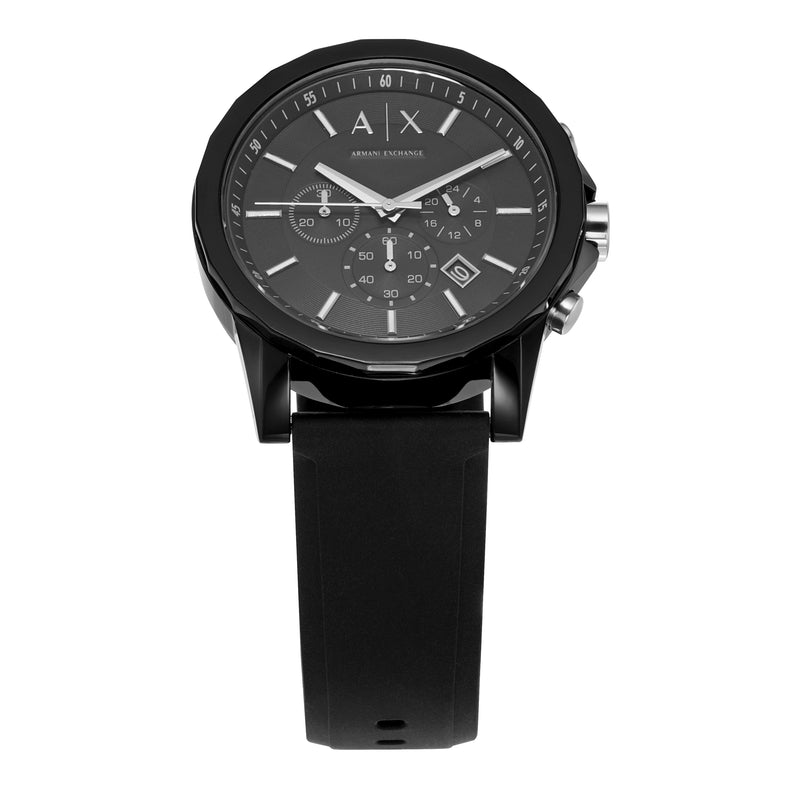 Armani Exchange Outerbanks AX1326 Men's Chronograph Watch – Black Dial with Black Silicone Strap