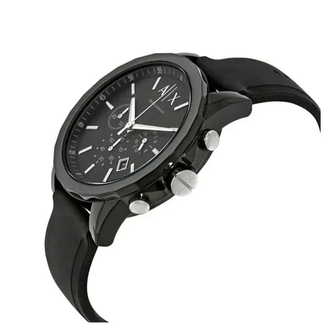 Armani Exchange Outerbanks AX1326 Men's Chronograph Watch – Black Dial with Black Silicone Strap