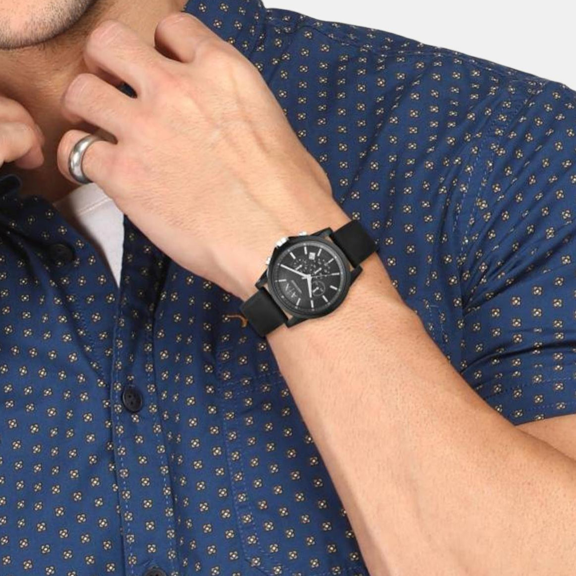 Armani Exchange Outerbanks AX1326 Men's Chronograph Watch – Black Dial with Black Silicone Strap