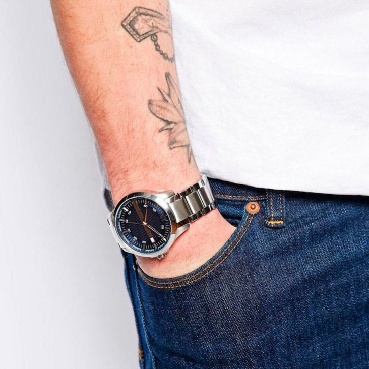 Armani Exchange Hampton AX2132 Men's Chronograph – Blue Dial with Silver Stainless Steel Bracelet