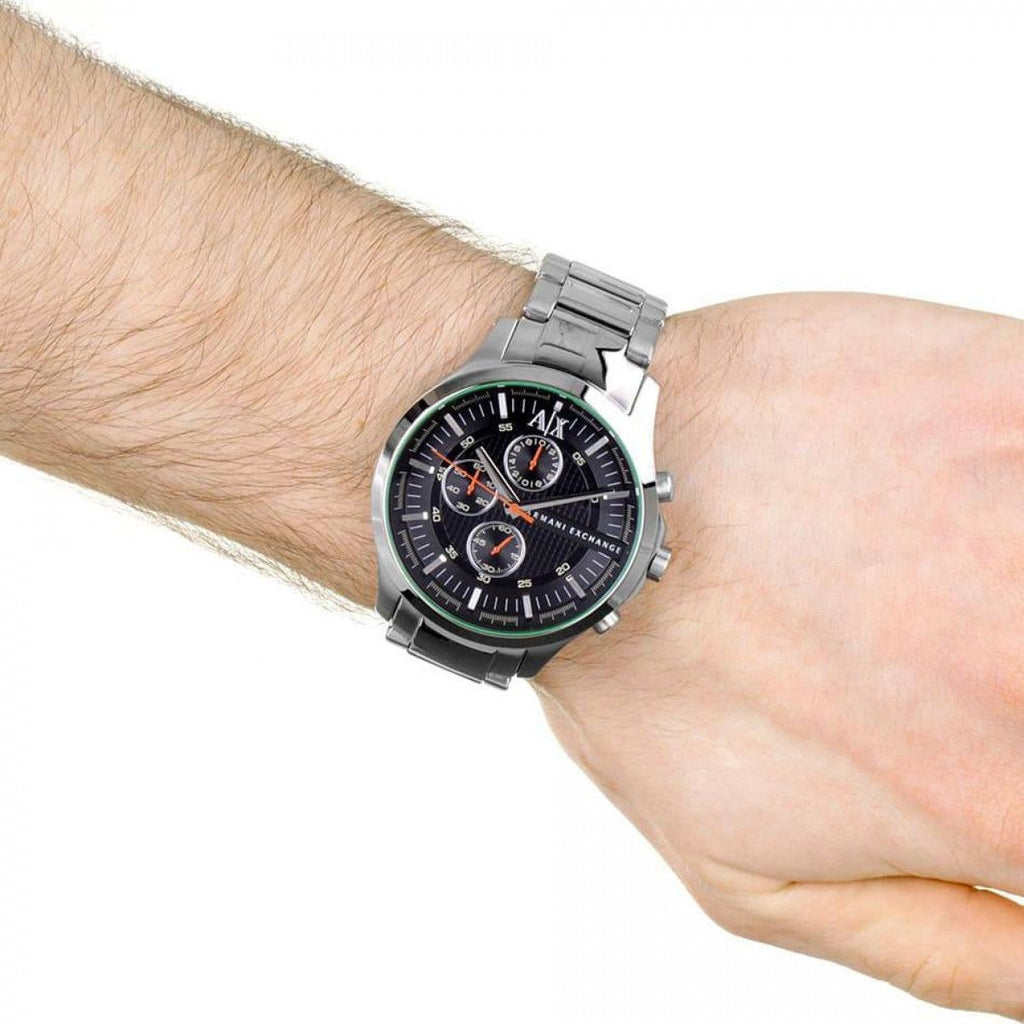 Armani Exchange Hampton AX2163 Men's Chronograph Watch – Black Dial with Silver Stainless Steel Strap