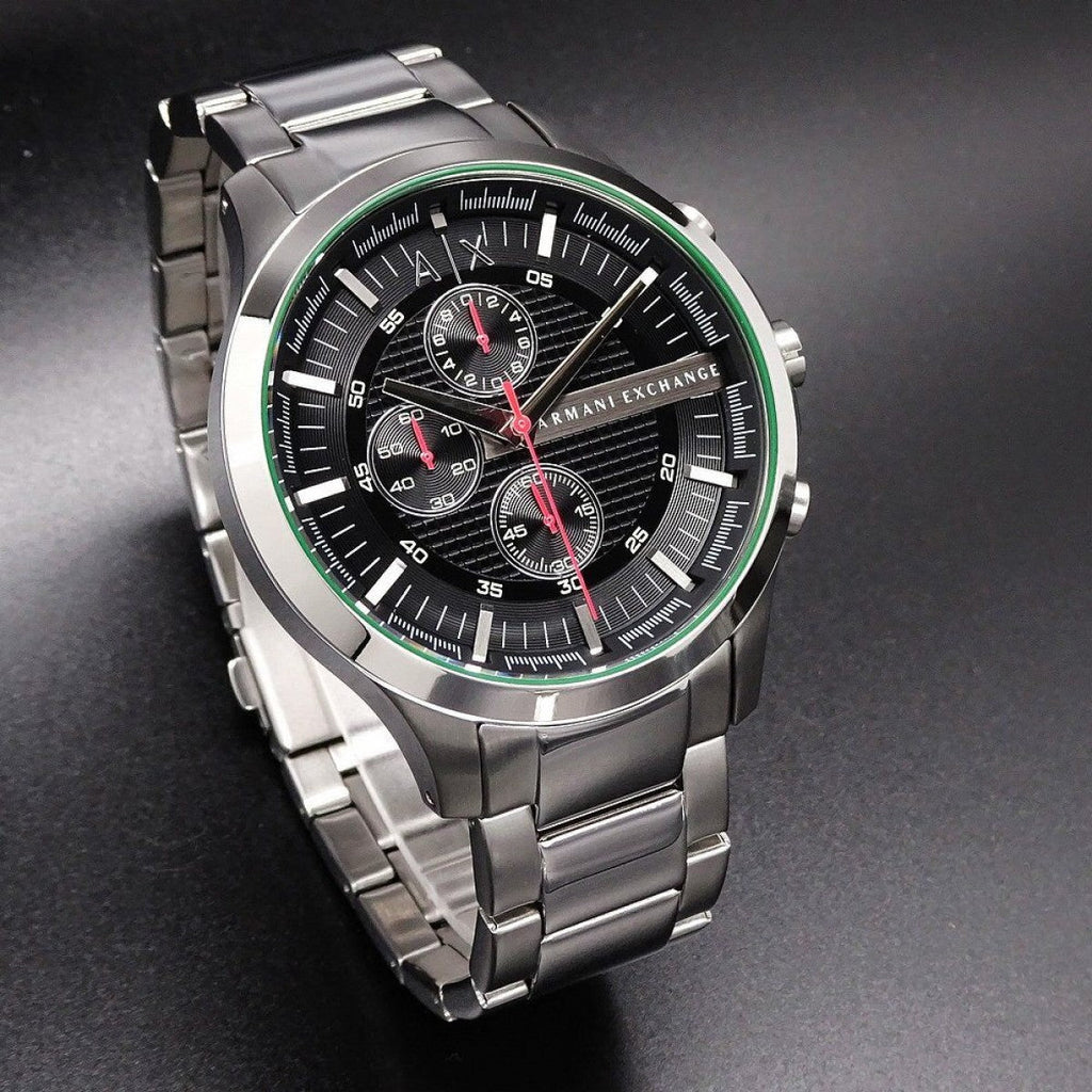 Armani Exchange Hampton AX2163 Men's Chronograph Watch – Black Dial with Silver Stainless Steel Strap