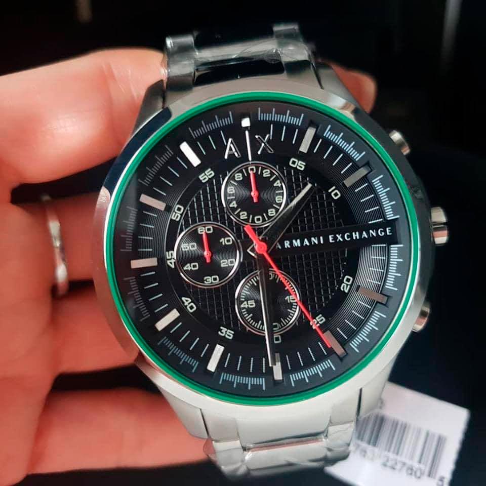 Armani Exchange Hampton AX2163 Men's Chronograph Watch – Black Dial with Silver Stainless Steel Strap