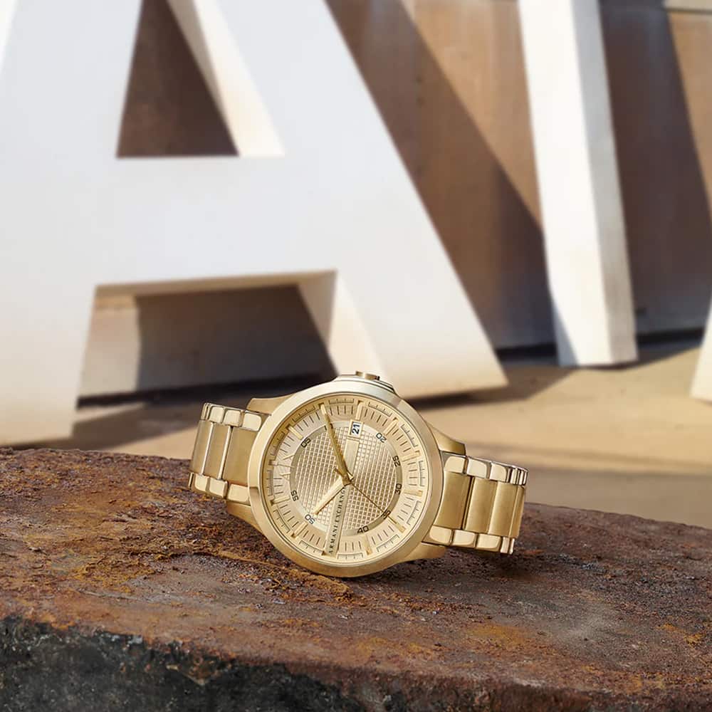 Armani Exchange Hampton AX2415 Men's Chronograph – Gold Dial with Matching Gold-Tone Stainless Steel Bracelet