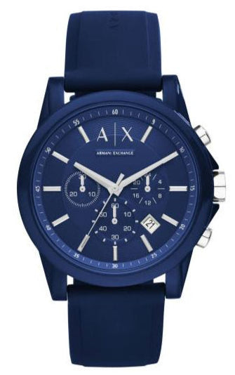 Men's Armani Exchange Outerbanks Chronograph Watch AX1327 – Blue Dial with Blue Silicone Strap