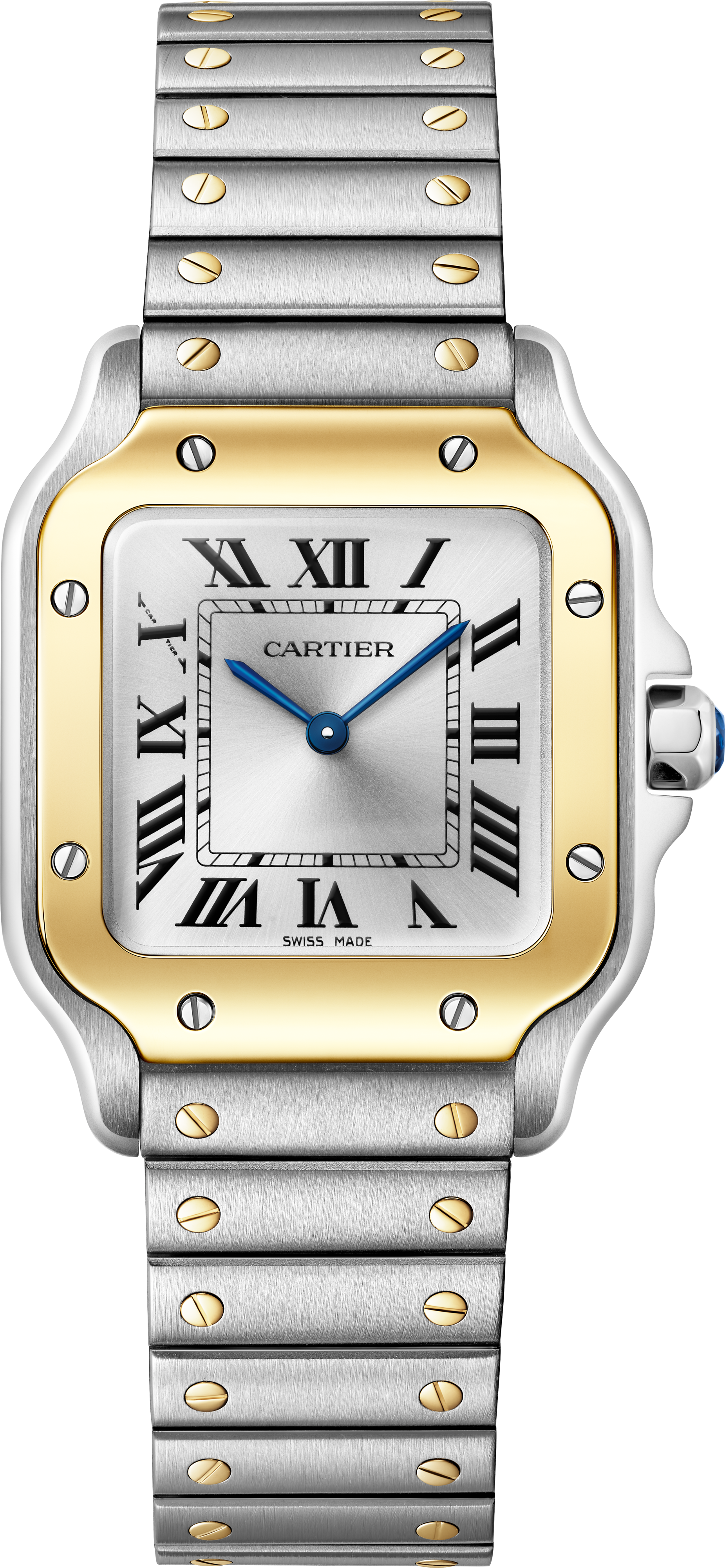 Santos De Cartier Watch | 27mm, Two-Tone Steel & 18K Yellow Gold, Steel, Silver Dial