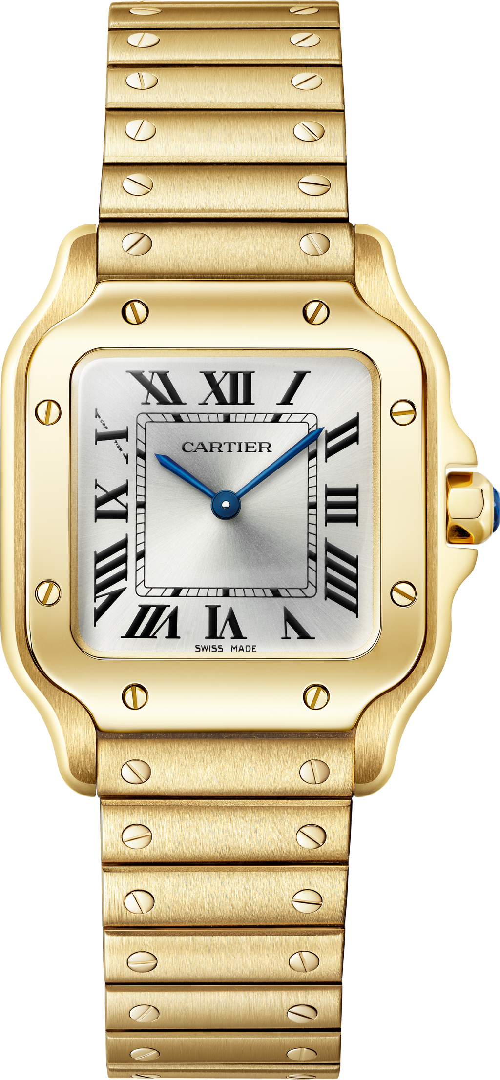 Santos De Cartier Small Model | 27mm, 18K Yellow Gold, Silver Dial
