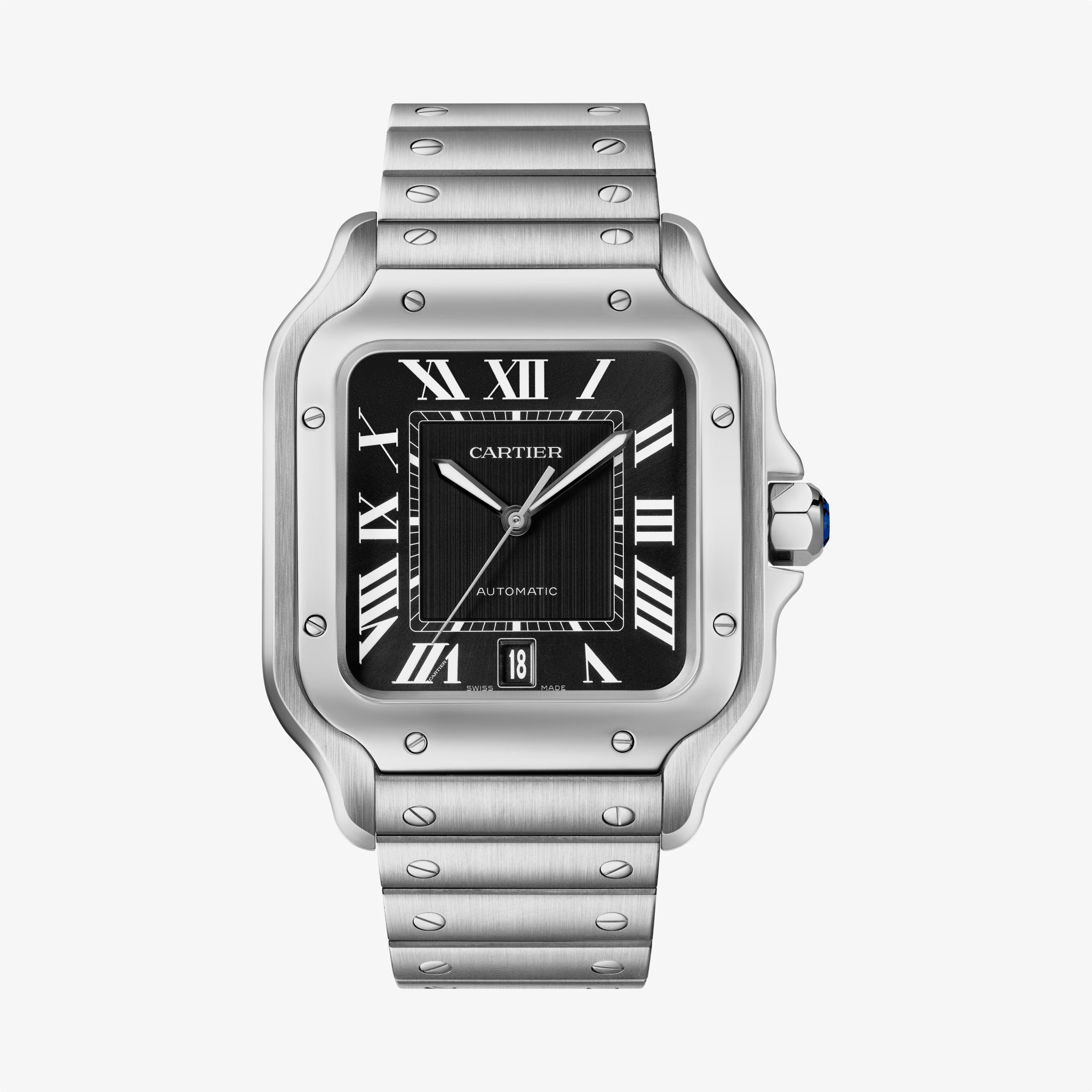 Santos De Cartier Large Model | Steel, Black Dial