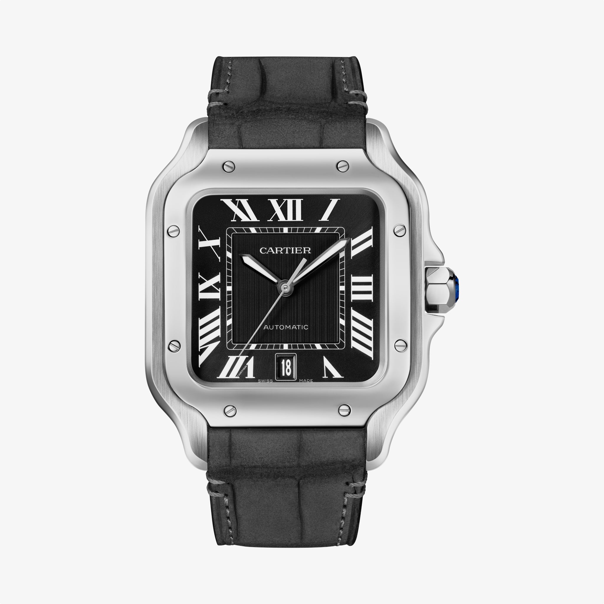 Santos De Cartier Large Model | Steel, Black Dial
