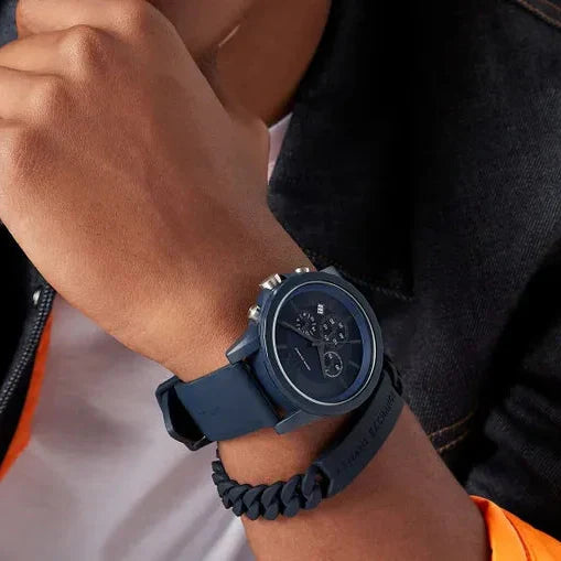 Armani Exchange Outerbanks AX7128 Men's Chronograph Watch – Blue Dial with Blue Silicone Strap