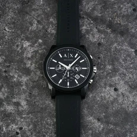 Armani Exchange Outerbanks AX1326 Men's Chronograph Watch – Black Dial with Black Silicone Strap
