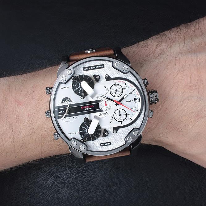 Diesel DZ7394 Mr. Daddy 2.0 Chronograph Men's Watch – Silver Dial & Brown Leather Strap