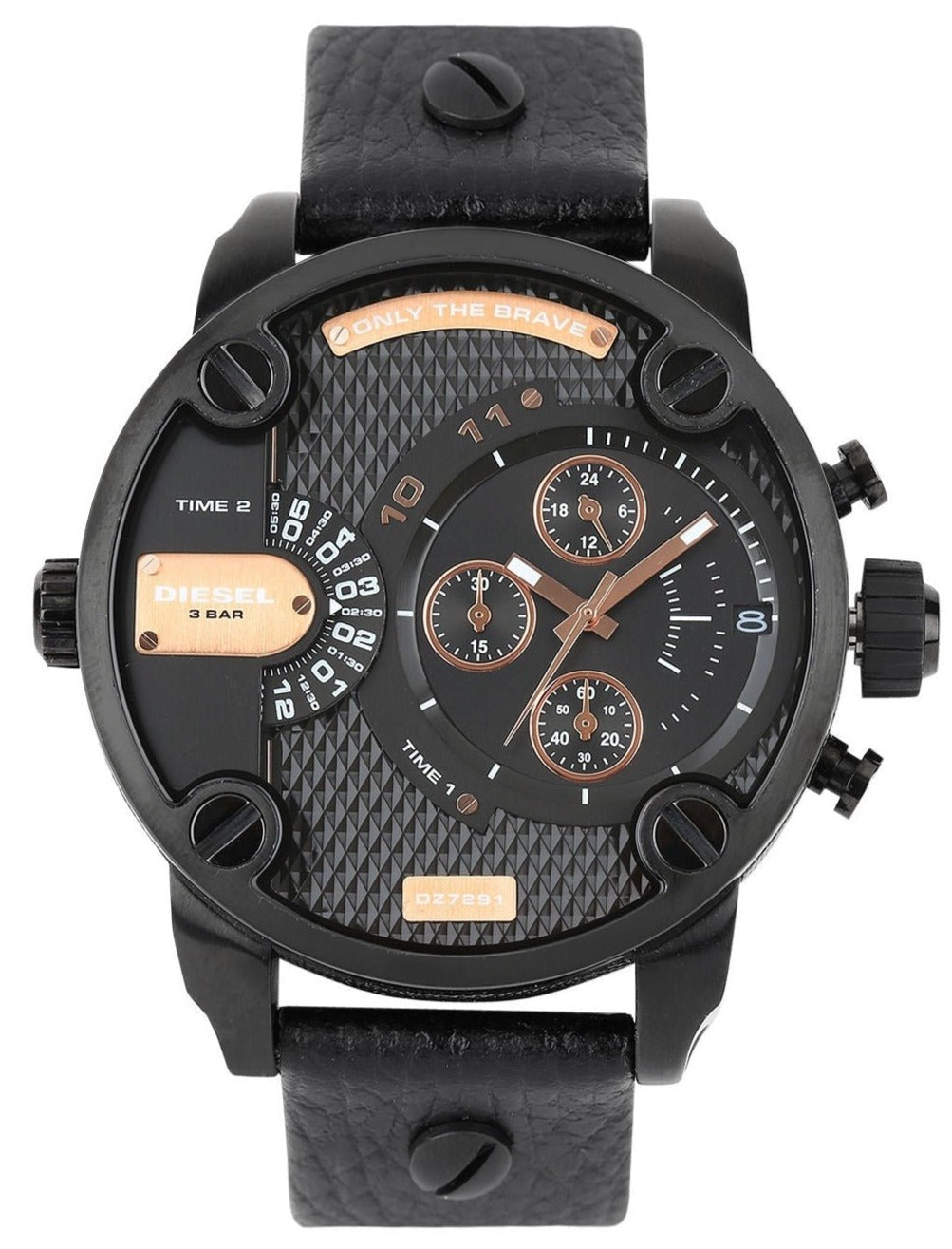 Diesel DZ7291 Little Daddy Chronograph Men's Watch – Black Dial & Black Leather Strap