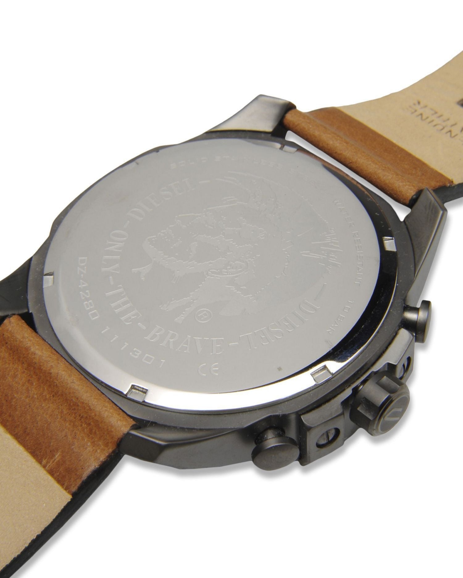 Diesel DZ4280 Mega Chief Chronograph Men's Watch – White Dial & Brown Leather Strap