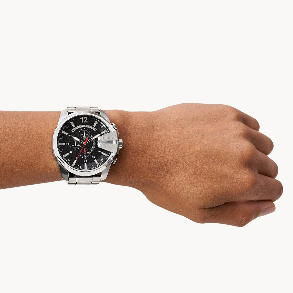 Diesel DZ4308 Mega Chief Chronograph Men's Watch – Black Dial & Silver Stainless Steel Strap
