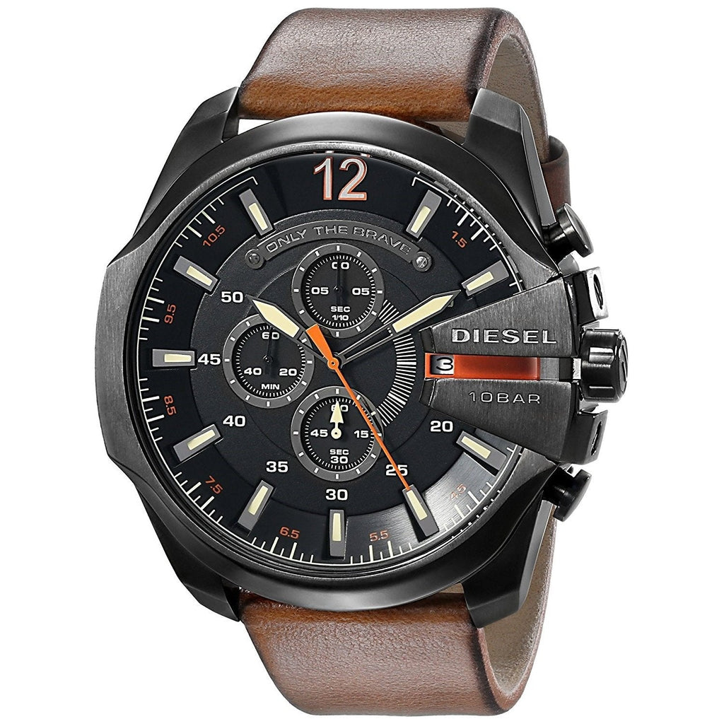 Diesel DZ4343 Mega Chief Chronograph Men's Watch – Black Dial & Brown Leather Strap