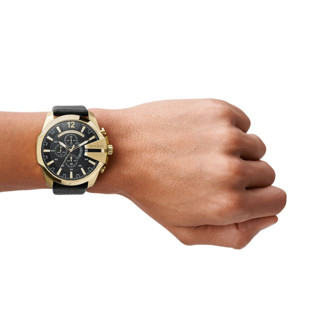 Diesel DZ4344 Mega Chief Chronograph Men's Watch – Black Dial & Black Leather Strap