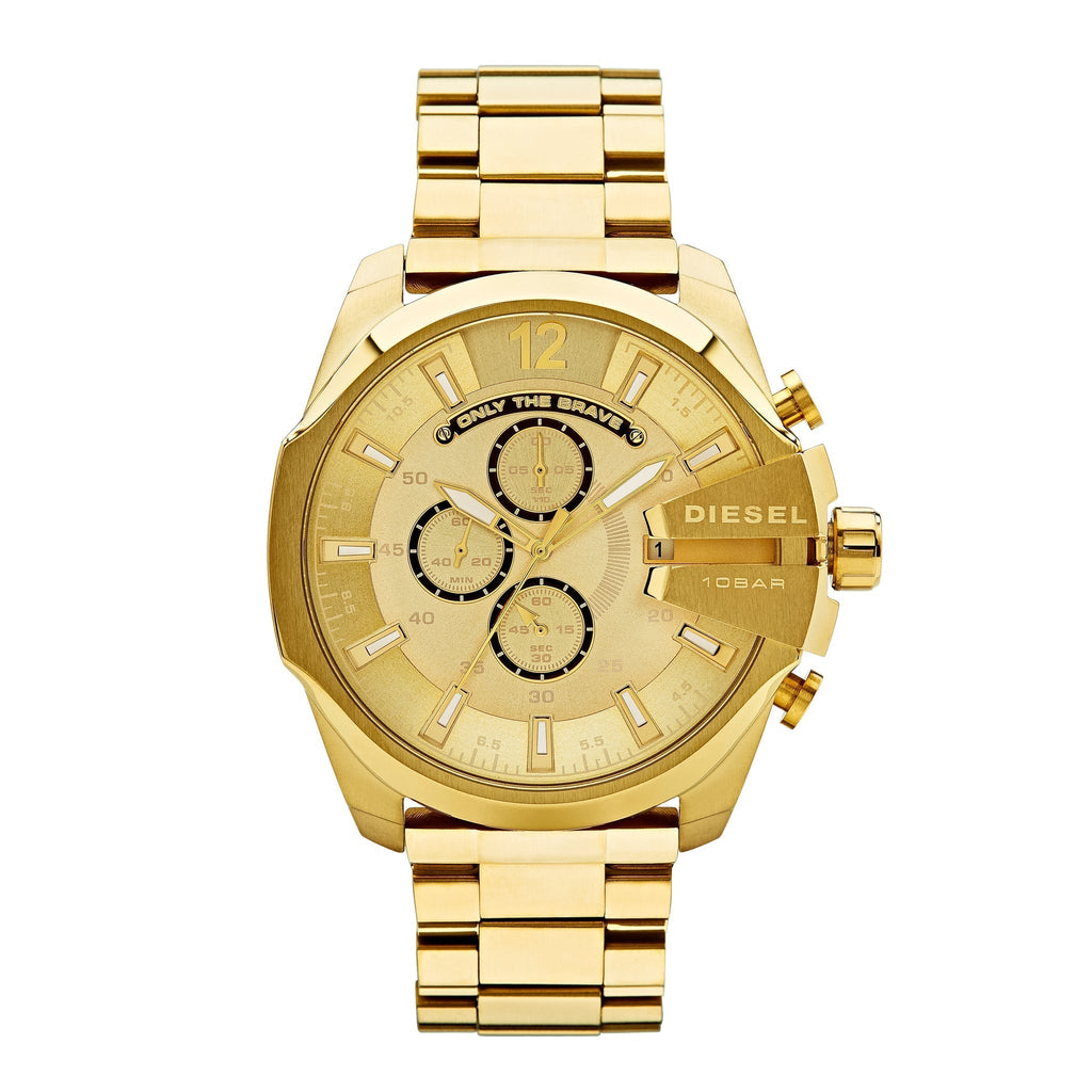 Diesel DZ4360 Mega Chief Chronograph Men's Watch – Gold Dial & Gold Stainless Steel Strap