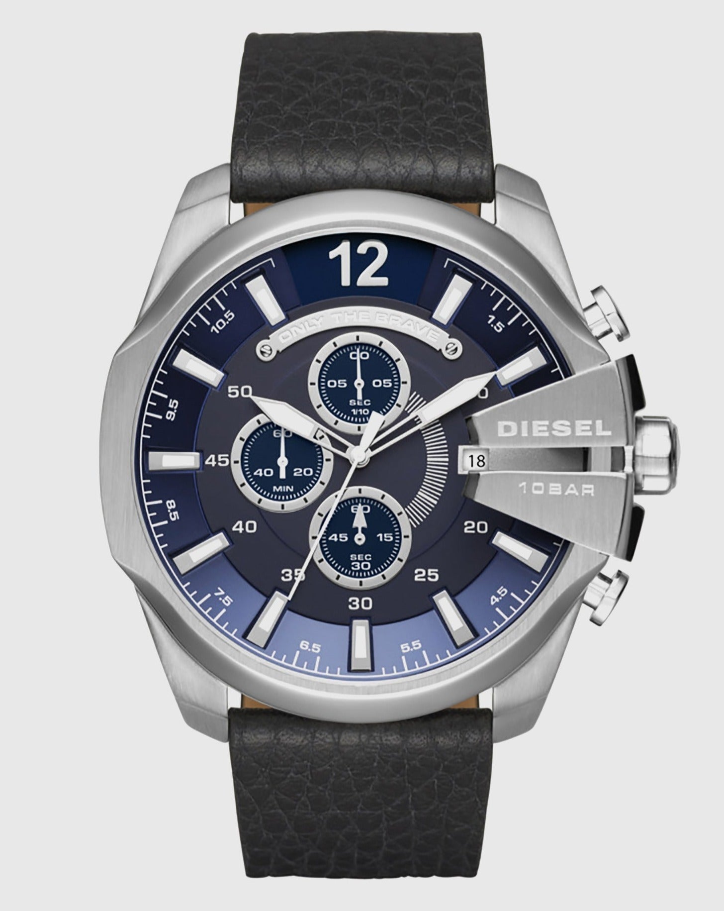 Diesel DZ4423 Mega Chief Chronograph Men's Watch – Blue Dial & Black Leather Strap
