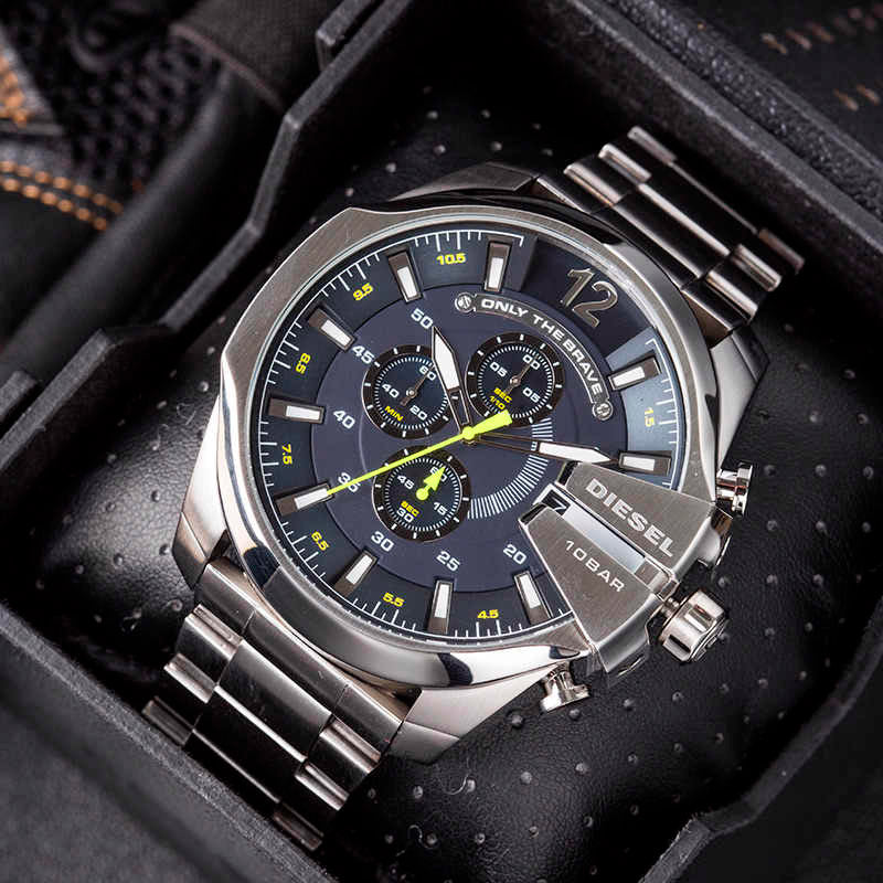 Diesel DZ4465 Mega Chief Chronograph Men's Watch – Blue Dial & Silver Stainless Steel Strap