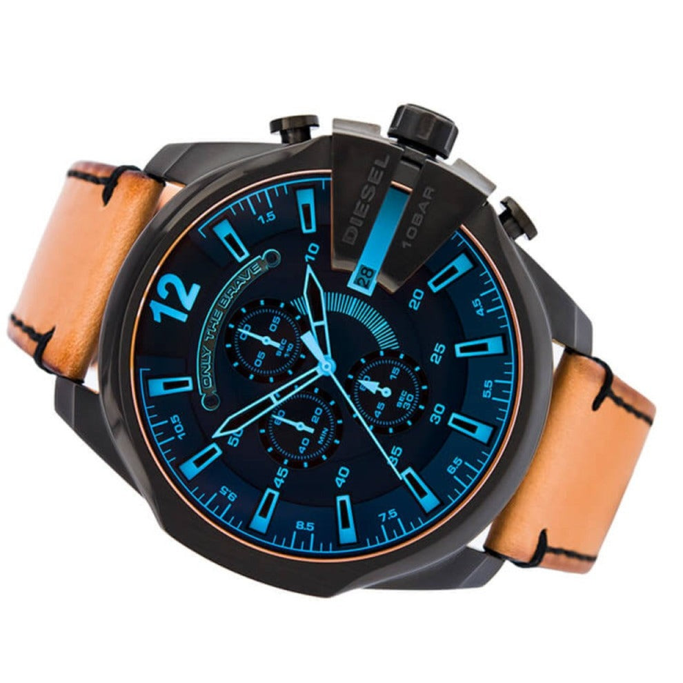 Diesel DZ4476 Mega Chief Chronograph Men's Watch – Black Dial & Brown Leather Strap