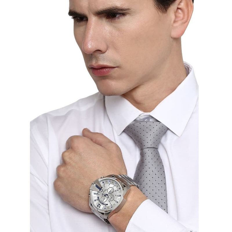 Diesel DZ4477 Mega Chief Chronograph Men's Watch – White Dial & Silver Stainless Steel Strap