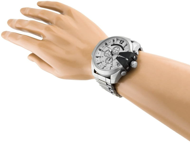 Diesel DZ4501 Mega Chief Chronograph Men's Watch – Silver Dial & Silver Stainless Steel Strap
