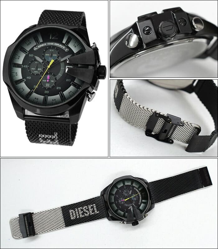 Diesel DZ4514 Mega Chief Chronograph Men's Watch – Black Dial & Black Mesh Bracelet