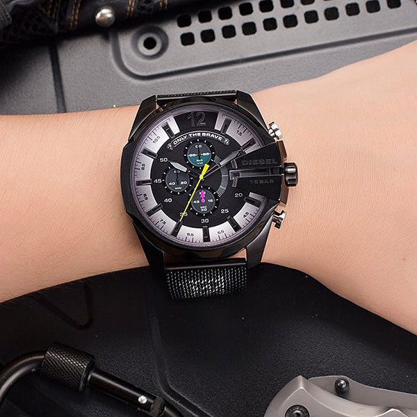 Diesel DZ4514 Mega Chief Chronograph Men's Watch – Black Dial & Black Mesh Bracelet