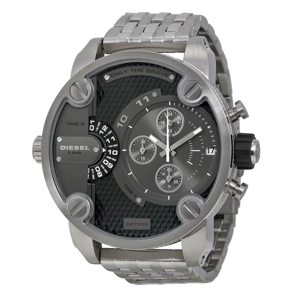 Diesel DZ7259 Little Daddy Chronograph Men's Watch – Black Dial & Silver Stainless Steel Strap