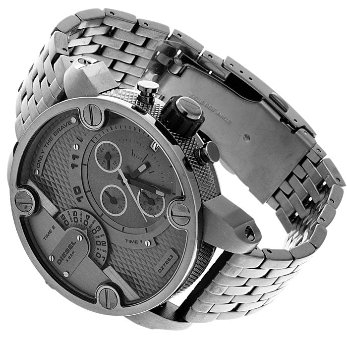 Diesel DZ7263 Little Daddy Dual Time Chronograph Men's Watch – Grey Dial & Stainless Steel Strap