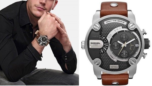 Diesel DZ7264 SBA Dual Time Men's Watch – Black Dial & Brown Leather Strap