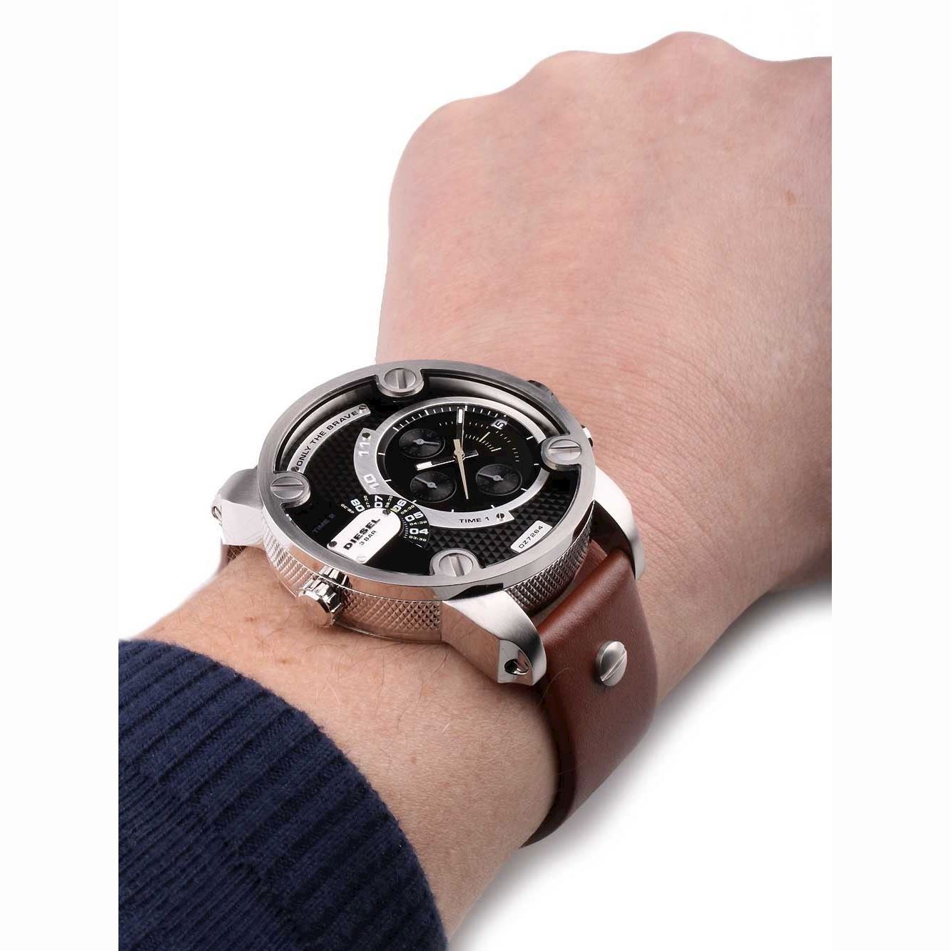 Diesel DZ7264 SBA Dual Time Men's Watch – Black Dial & Brown Leather Strap