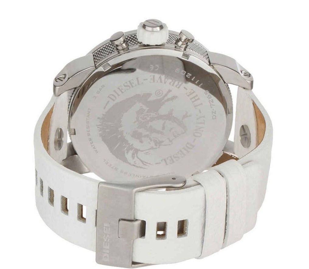 Diesel DZ7265 Badass Chronograph Men's Watch – White Dial & White Leather Strap
