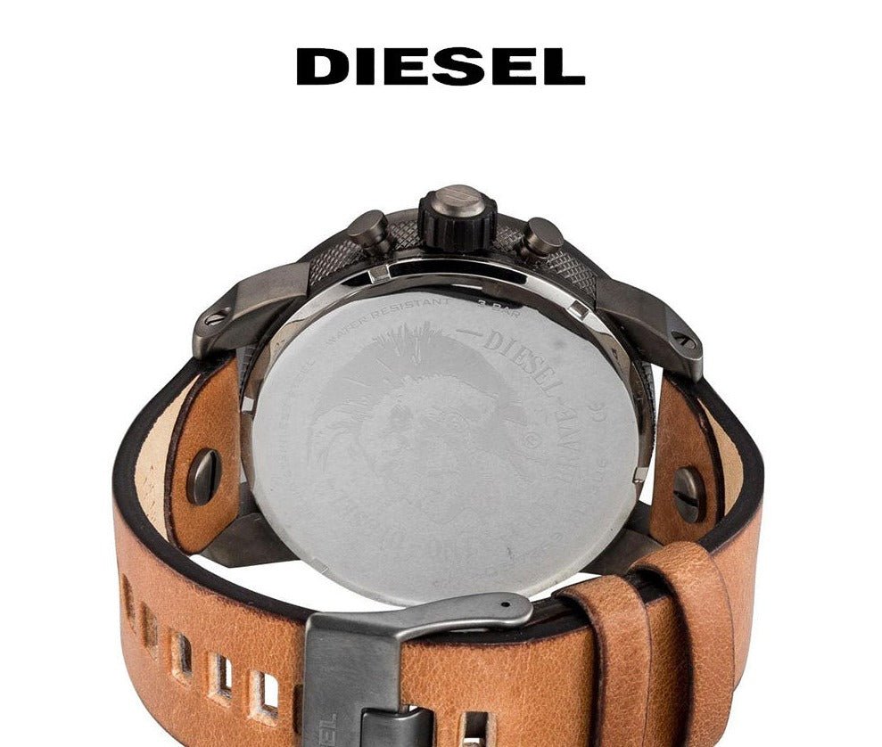 Diesel DZ7269 SBA Dual Time Chronograph Men's Watch – White Dial & Brown Leather Strap