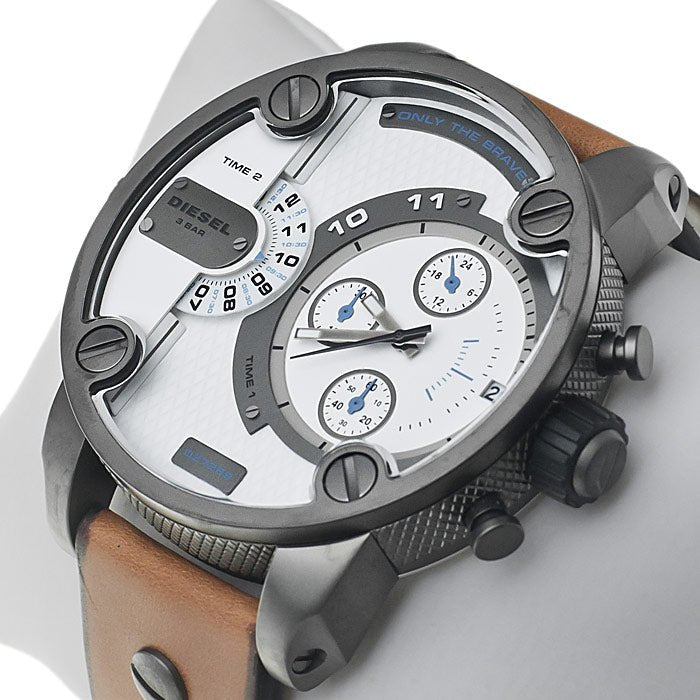 Diesel DZ7269 SBA Dual Time Chronograph Men's Watch – White Dial & Brown Leather Strap