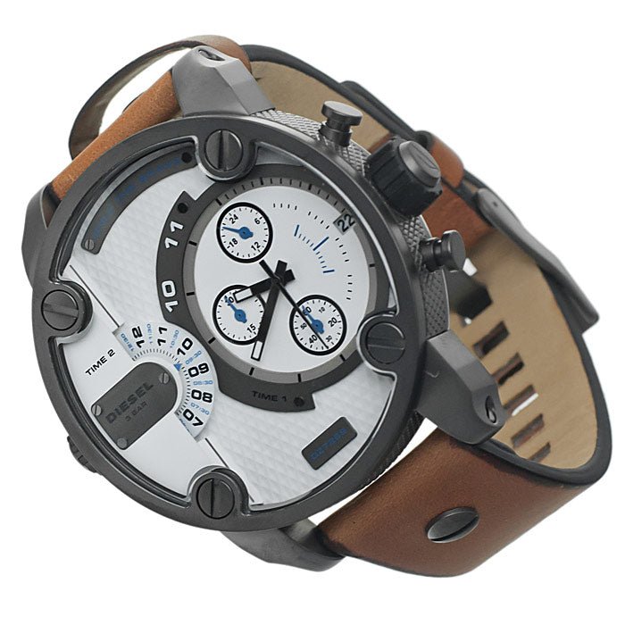 Diesel DZ7269 SBA Dual Time Chronograph Men's Watch – White Dial & Brown Leather Strap