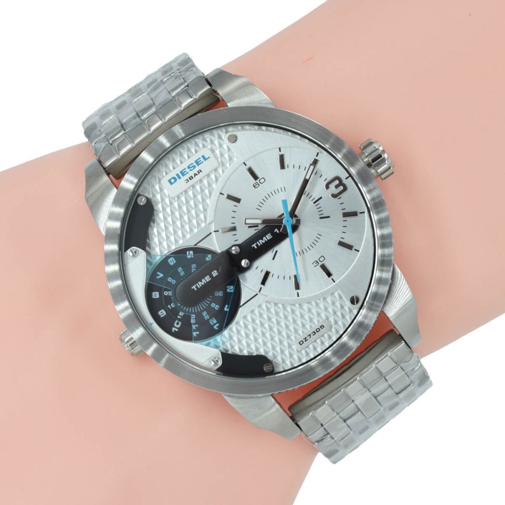 Diesel DZ7305 Mini Daddy Dual Time Men's Watch – Silver Dial & Stainless Steel Strap