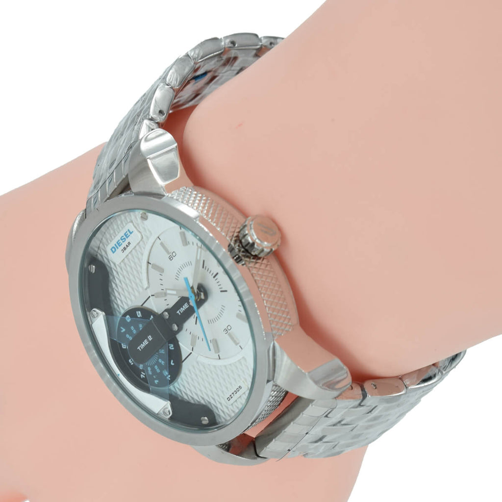 Diesel DZ7305 Mini Daddy Dual Time Men's Watch – Silver Dial & Stainless Steel Strap