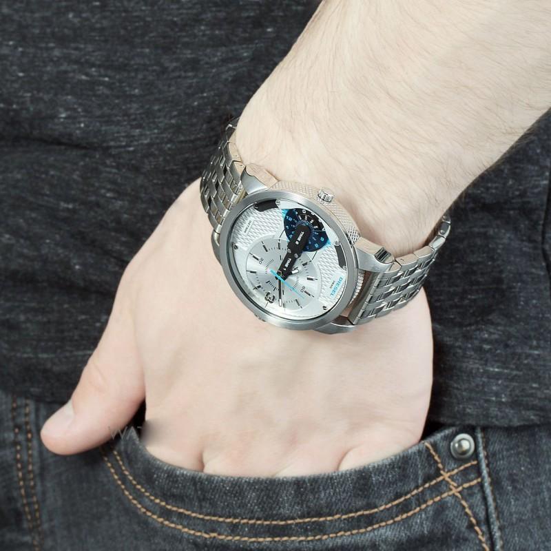 Diesel DZ7305 Mini Daddy Dual Time Men's Watch – Silver Dial & Stainless Steel Strap