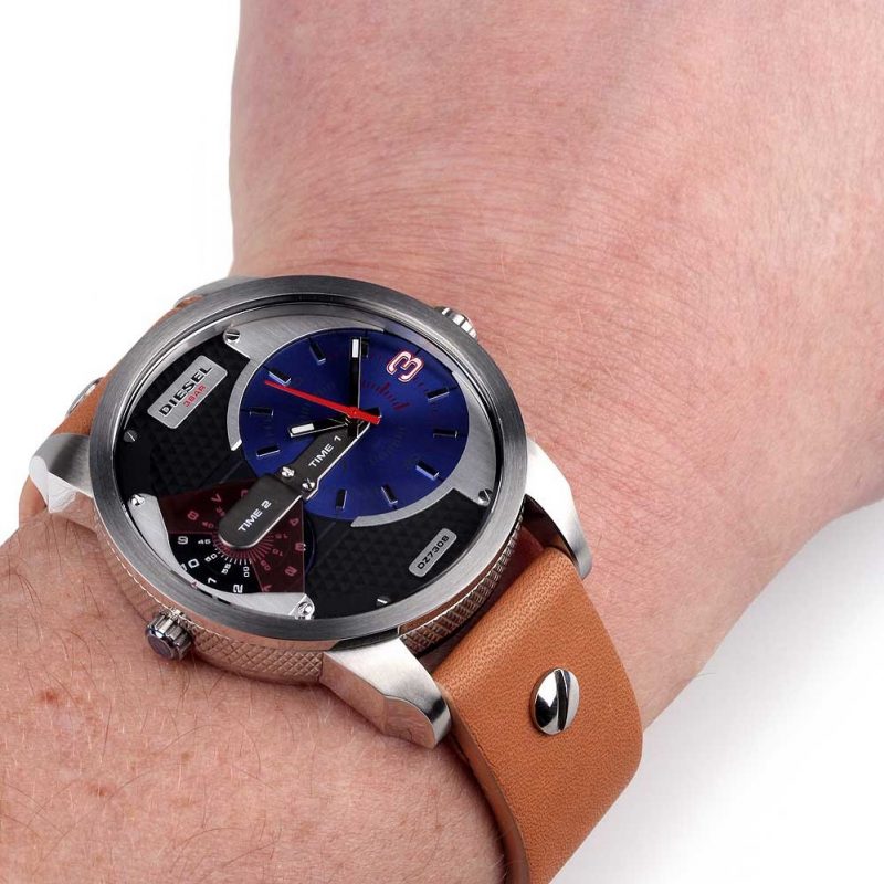 Diesel DZ7308 Mini Daddy Chronograph Men's Watch – Blue & Black Dial & Brown Leather Strap
