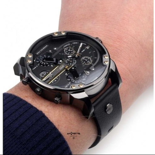 Diesel DZ7348 Mr. Daddy 2.0 Chronograph Men's Watch – Black Dial & Black Leather Strap