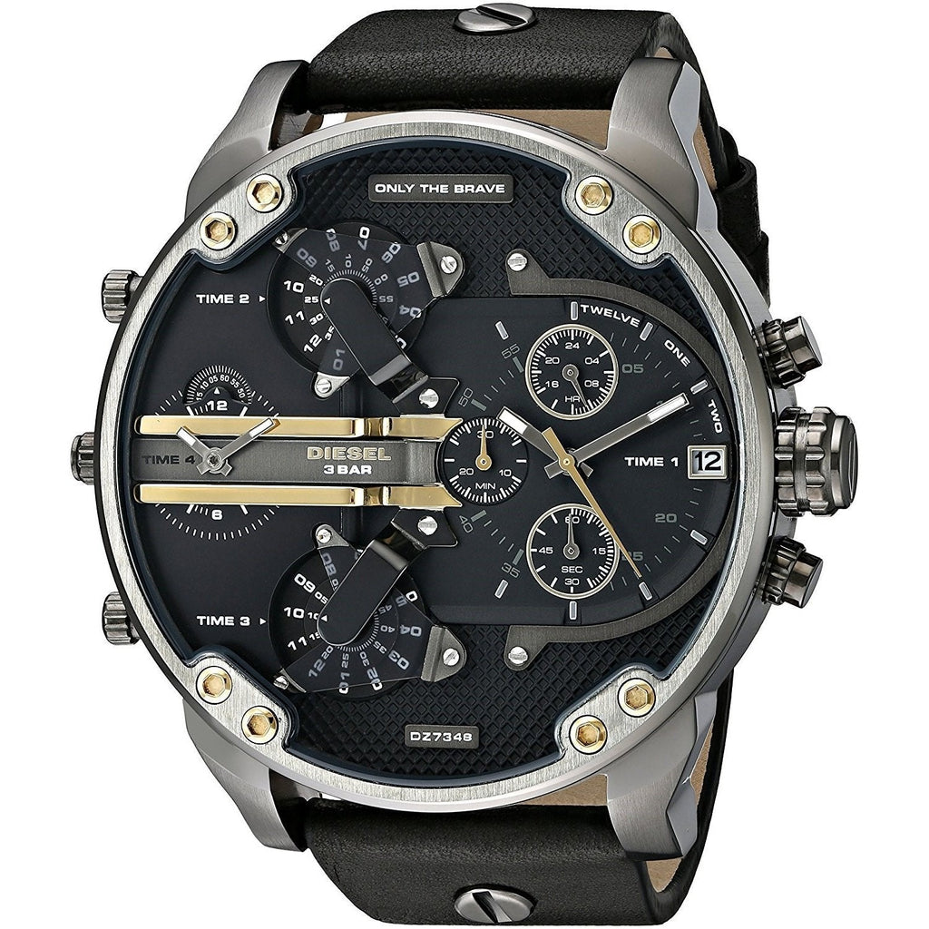 Diesel DZ7348 Mr. Daddy 2.0 Chronograph Men's Watch – Black Dial & Black Leather Strap