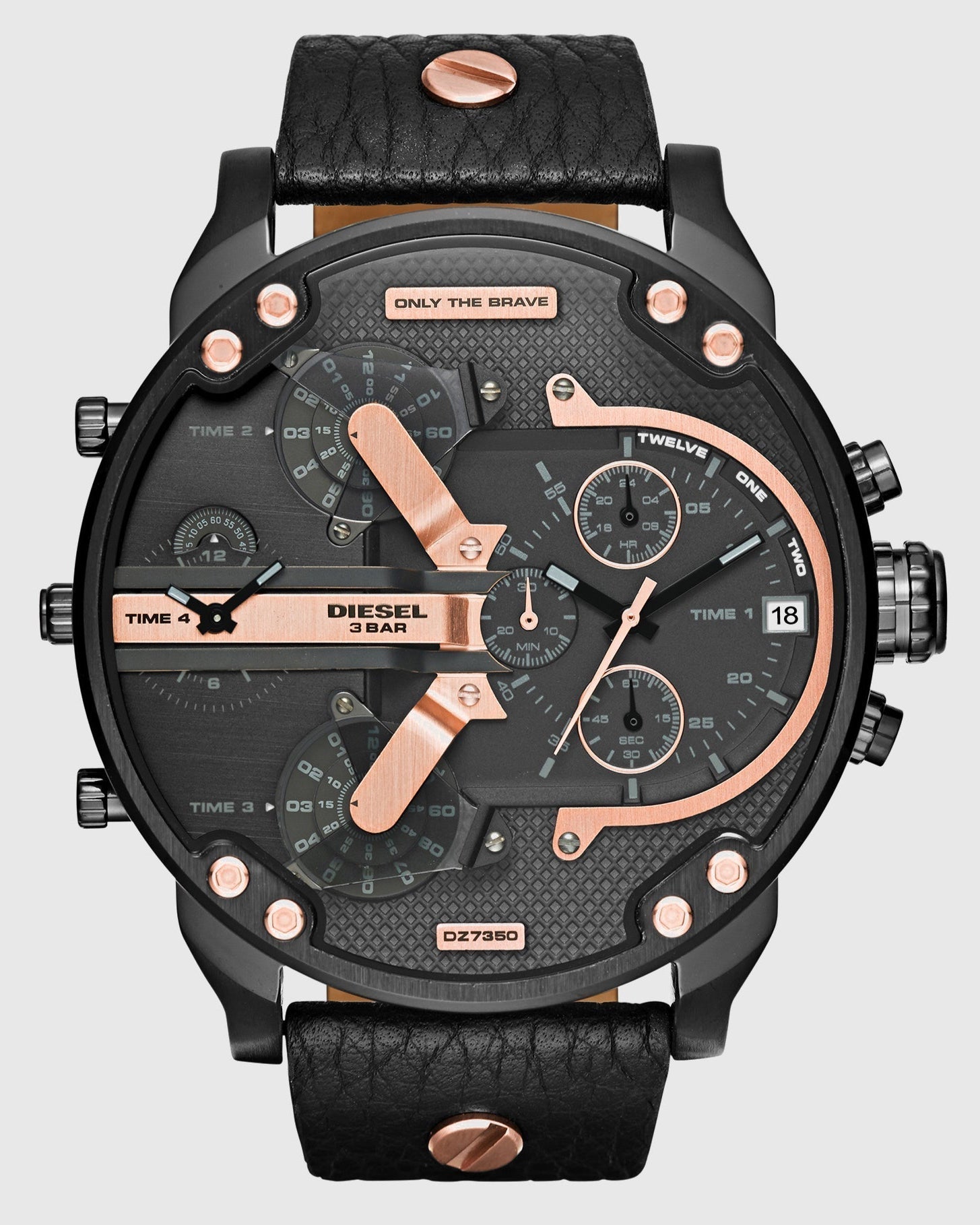 Diesel DZ7350 Mr. Daddy 2.0 Chronograph Men's Watch – Black Dial & Black Leather Strap