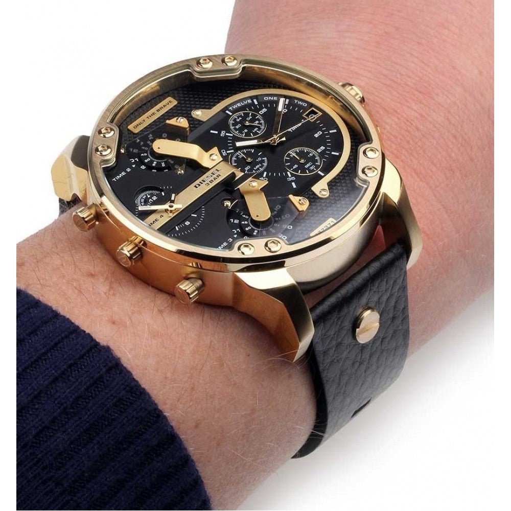 Diesel DZ7371 Mr. Daddy Chronograph Men's Watch – Black Dial & Black Leather Strap