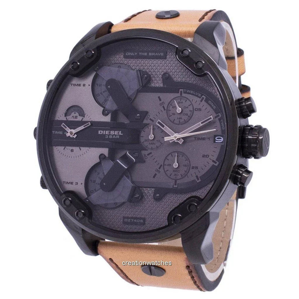 Diesel DZ7406 Mr. Daddy 2.0 Chronograph Men's Watch – Grey Dial & Brown Leather Strap