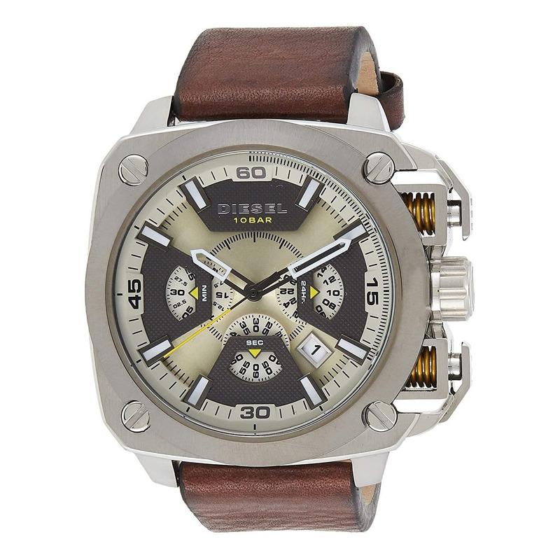 Diesel DZ7343 BAMF Chronograph Men's Watch – Beige Dial & Brown Leather Strap