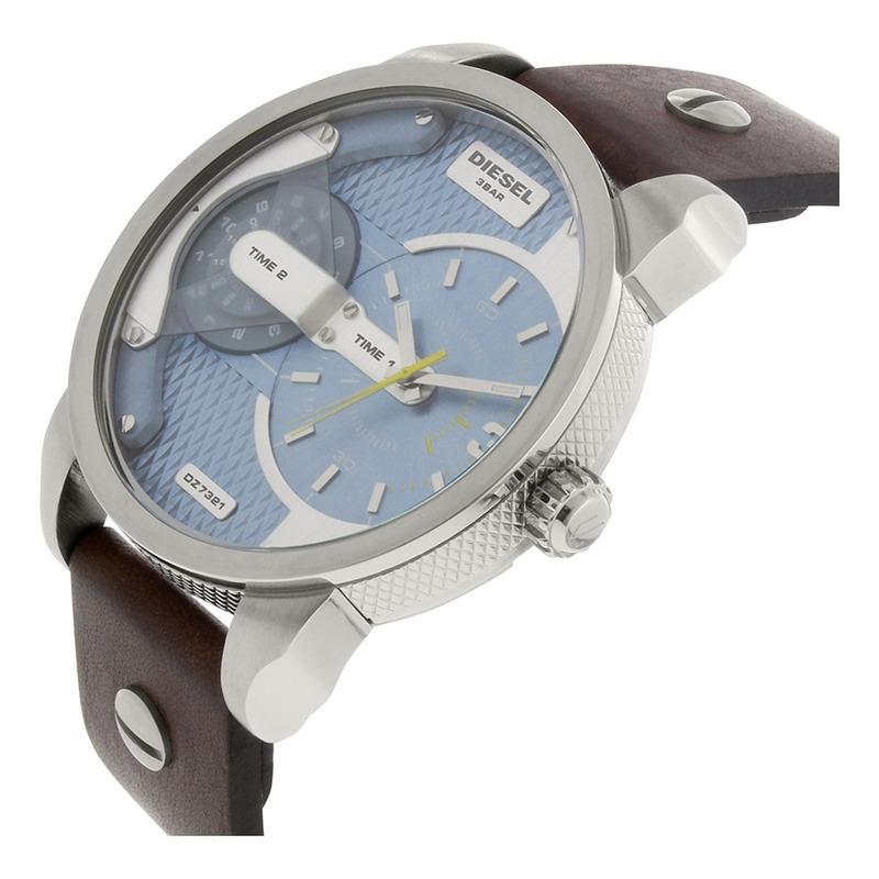 Diesel DZ7321 Mini Daddy Chronograph Men's Watch – Light Blue Dial & Brown Leather Strap