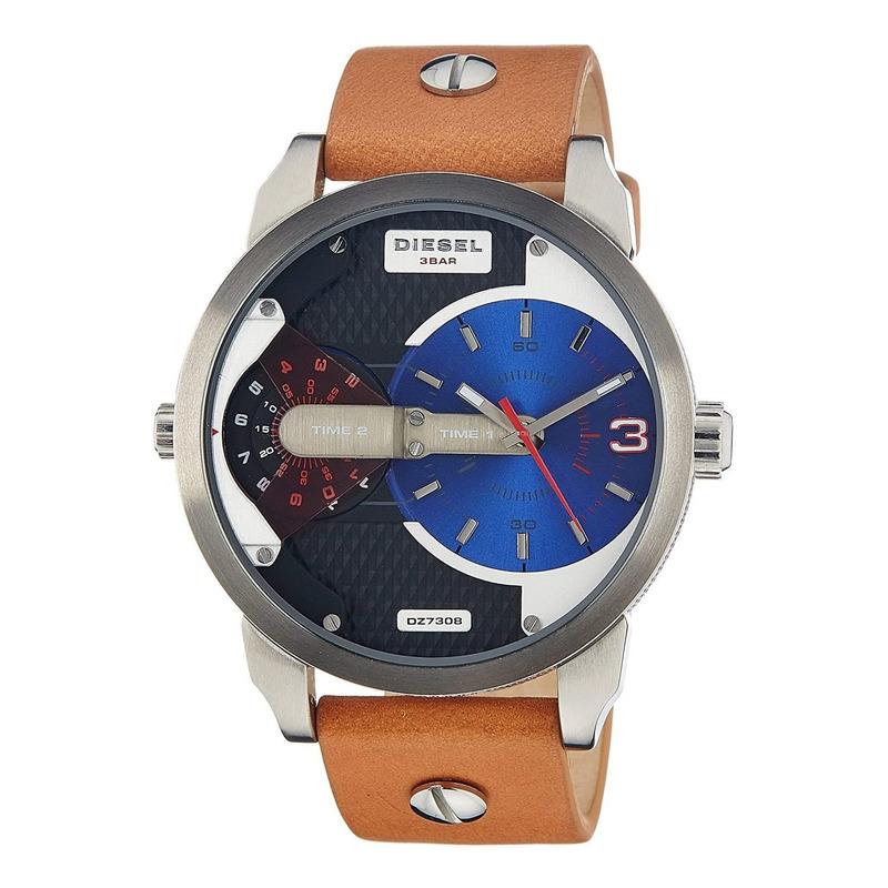 Diesel DZ7308 Mini Daddy Chronograph Men's Watch – Blue & Black Dial & Brown Leather Strap